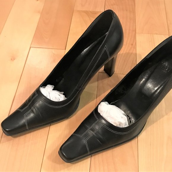 Pegabo 3.5" Black Leather High Heels Made in Italy Size 40 - Picture 1 of 7